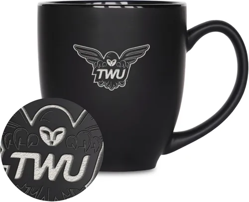 Miniatura 282 de Rico Industries - Taza de cerámica mate negra con grabado láser estándar de 15oz para NCAA (escuelas T & U) - Para bebidas calientes o frías