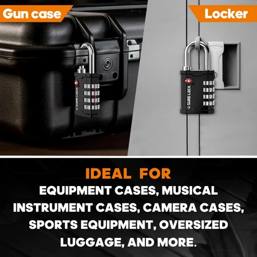 Miniatura 2 de SURE LOCK TSA aceptó candado de equipaje de gran resistencia para cajas de armas, transporte de cajas de equipos en ferias comerciales, música e