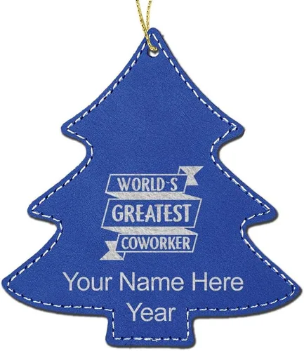 Miniatura 7 de LaserGram Personalized Christmas Ornament, World's Greatest Coworker, Faux Leather, Custom Laser Engraved Gift Idea (Tree Shape, Dark Brown)