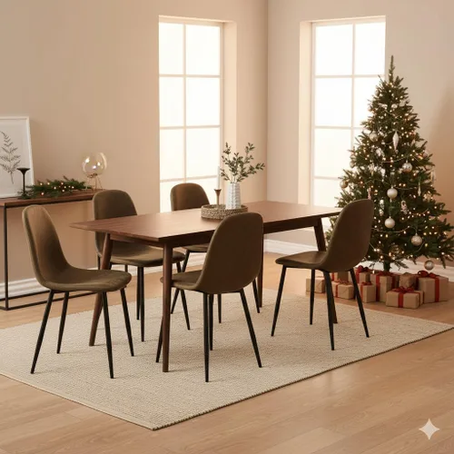 Miniatura 2 de FurnitureR Juego de 4 sillas de comedor, asiento de comedor tapizado de tela de felpilla con patas de metal resistentes, sillas laterales de Beige