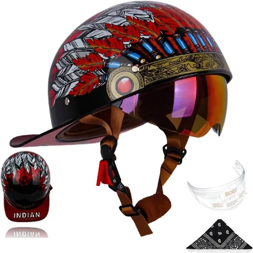 Miniatura 14 de Gorra de béisbol para motocicleta, 3 unidades, aprobado por DOT, estilo vintage, cara abierta, unisex, para adultos, medios cascos de doble lente