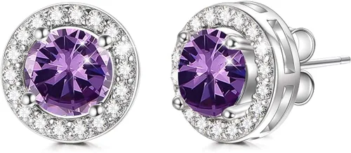 AOBOCO - Aretes redondos tipo dormilona de plata de ley, adornados con cristales de Swarovski, hipoalergénicos para mujeres ideales para