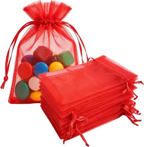Miniatura 7 de 50 bolsas para envolver regalo de 5 x 7 pulgadas, tela de tul transparente de organza, bolsa de cordón blanco para baby shower, fiesta