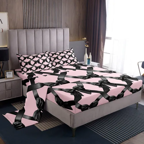 Miniatura 37 de Feelyou Juego de sábanas de lazo de acuarela, tamaño individual, juego de sábanas con lazos de coqueta para niños y niñas, decoración de dormitorio