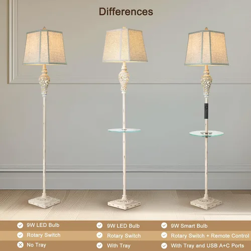 Miniatura 4 de LuxSight Collection Lámpara de pie rústica de 65 pulgadas de alto con pantalla de tela de lino de esquina de corte de luz nocturna, lámpara de pie