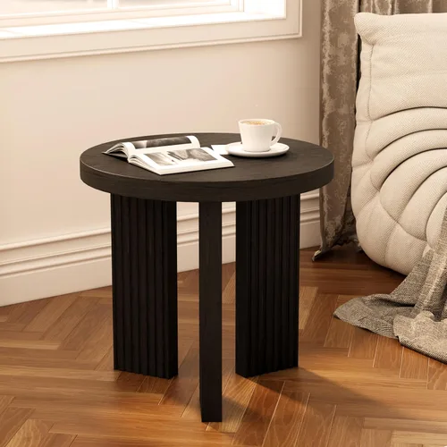 Miniatura 12 de Mesa de café redonda de madera, mesa de café de 35" con mesa gruesa y lisa, mesa central baja circular con patas estables en forma de X, mesa de té