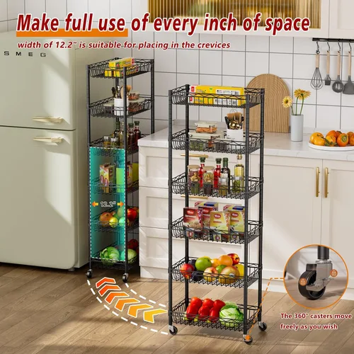Miniatura 4 de Golpart Estantería de Alambre de 6 Niveles con Cestas, Estantes de Almacenamiento Ajustables, Estante Grande con Cestas para Garaje, Cocina, Negro