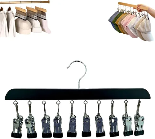 Organizador de armario con 10 clips, organizador colgante de armario ajustable de madera para armario, colgador de pantalones de acero inoxidable
