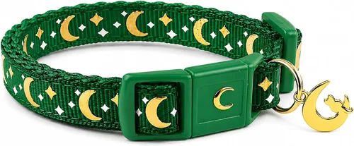 Miniatura 12 de waaag - Collar de seguridad para gato, con diseño de lunas y estrellas doradas, brilla en la oscuridad