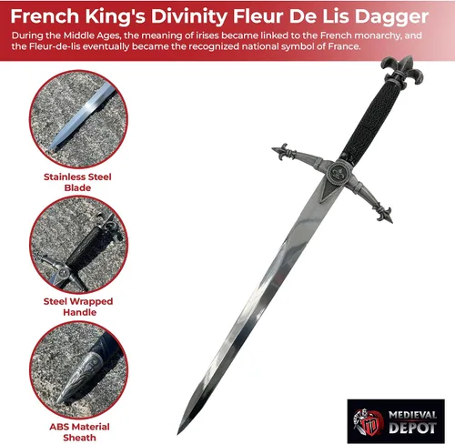 Miniatura 3 de MedievalDepot French King's Divinity Fleur De Lis - Espada medieval coleccionable con hoja de acero inoxidable y mango antiguo