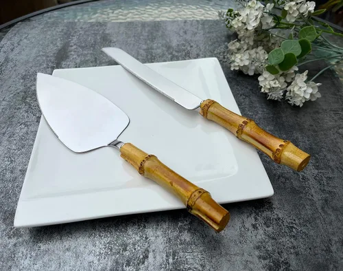 Miniatura 3 de Cubiertos de mango de material natural, cuchillo y servidor de acero inoxidable 18/0, cubiertos de cubiertos para comer
