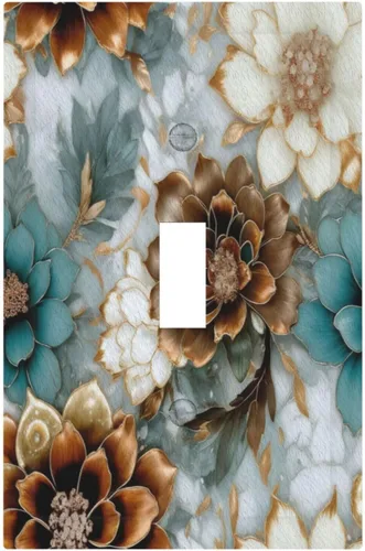 Miniatura 127 de Cubiertas de Interruptor de Luz Artísticas de Cuádruple Palanca con Hojas Tropicales Florales Boho, Flores Bohemias Decorativas Botánicas, Placas