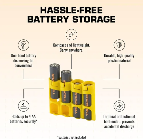 Miniatura 5 de Storacell - Organizador de almacenamiento de baterías AA (paquete de 2), amarillo, capacidad para 4 baterías (no incluidas)