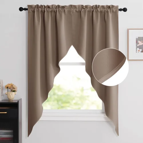 Miniatura 64 de NICETOWN Home Fashion - Cortinas de cocina con bolsillo para poste, cenefa festoneada a medida, cenefa festoneada sólida para ventana de Marrón