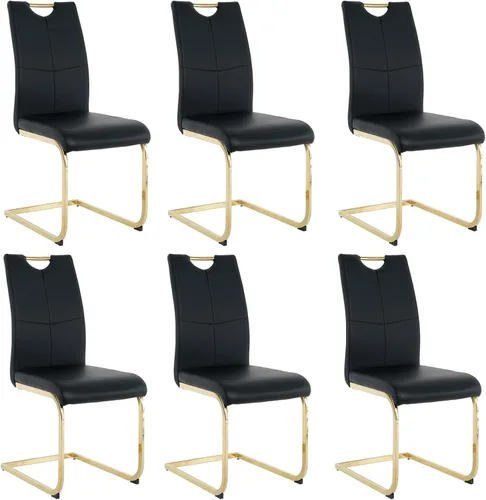 Miniatura 10 de Juego de 2 sillas de comedor, modernas sillas de cocina con respaldo alto con patas de metal y asiento acolchado de piel sintética, sillas de Negro