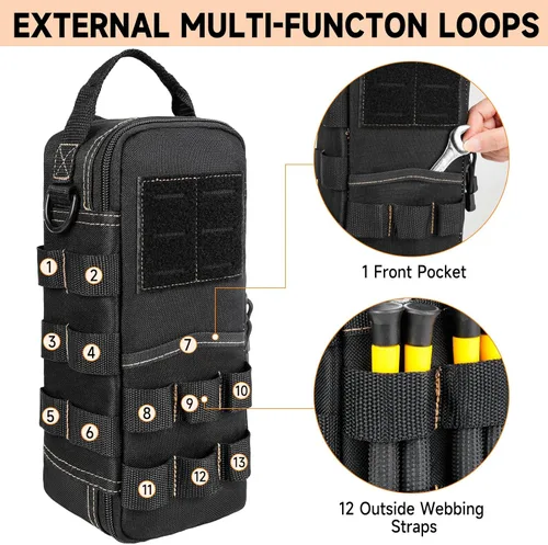Miniatura 4 de Bolsas de herramientas pequeñas resistentes para hombres con mosquetón, bolsa táctica para herramientas, organizador de almacenamiento de Negro