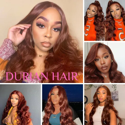 Miniatura 8 de Durian hair Pelucas de cabello humano con encaje frontal de color castaño rojizo prearrancado de 13 x 6 pulgadas, pelucas de cabello humano ondulado
