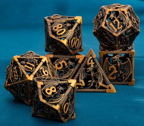 Miniatura 5 de ARUOHHA Juego de dados huecos de metal DND, dados D y D de oro antiguo, juegos de rol RPG, dados poliédricos con caja de regalo D20 D12 D10 D8 D6 D4