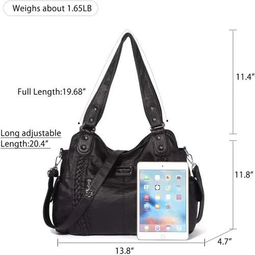 Miniatura 210 de Angel Barcelo - Bolsa de hombro amplia para mujer, diseño Hobo, cuero lavado