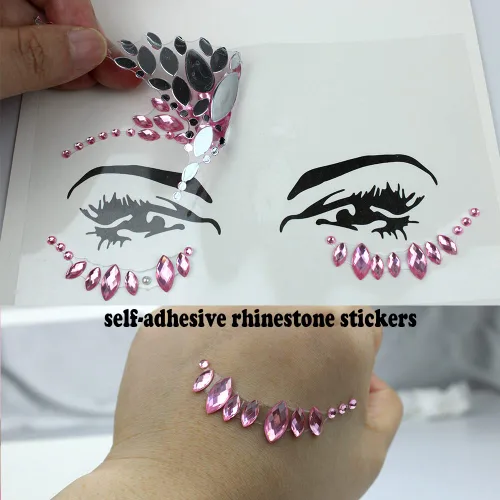 Miniatura 7 de 6 hojas de joyas para la cara, gemas para la cara, diamantes de imitación autoadhesivos para maquillaje, accesorios para disfraces de festivales