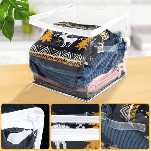 Miniatura 3 de Newwiee 15 cubos transparentes de almacenamiento de 14 x 14 x 14 pulgadas, organizador de cubos de plástico con cremallera, organizador plegable