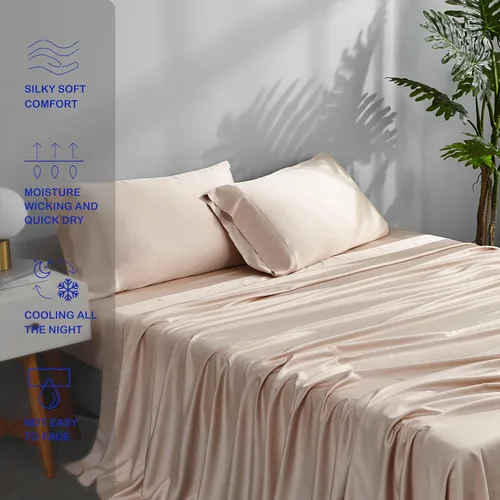 Miniatura 5 de ACCURATEX Sábanas Refrescantes Tamaño Queen - Viscosa Hecha de Bambú, Juego de Sábanas Frescas y Sedosas de Lujo para Cama Tamaño Queen, Sábanas