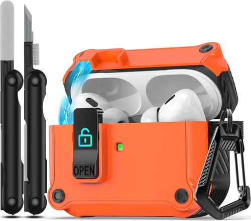 Miniatura 35 de RFUNGUANGO Funda protectora para AirPods Pro de 2ª generación con kit de limpieza, funda rígida militar con cerradura para funda de carga de AirPod