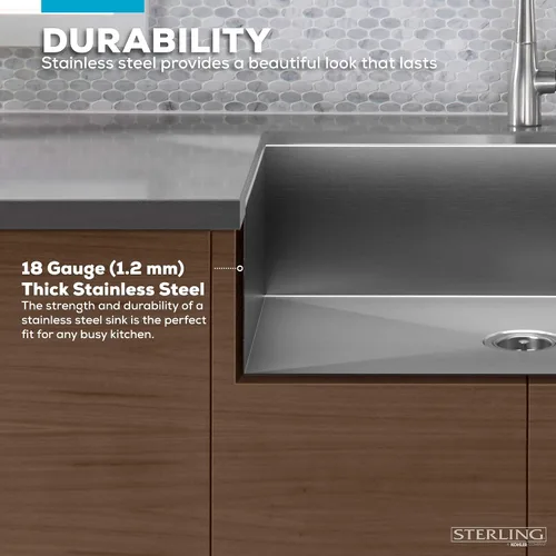 Miniatura 10 de Sterling K-20243-PC-NA Ludington - Fregadero de cocina de 34 pulgadas con montaje inferior con accesorios, lavabo frontal de delantal, acero