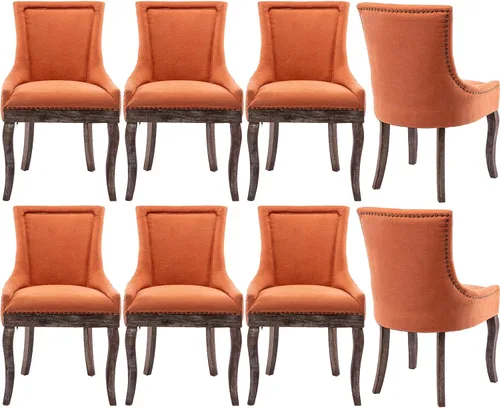 Miniatura 21 de Sillas de Comedor - Juego de 6 sillas de comedor modernas, tapizadas de tela con respaldo alto con ribete de cabeza de clavo y patas curvas