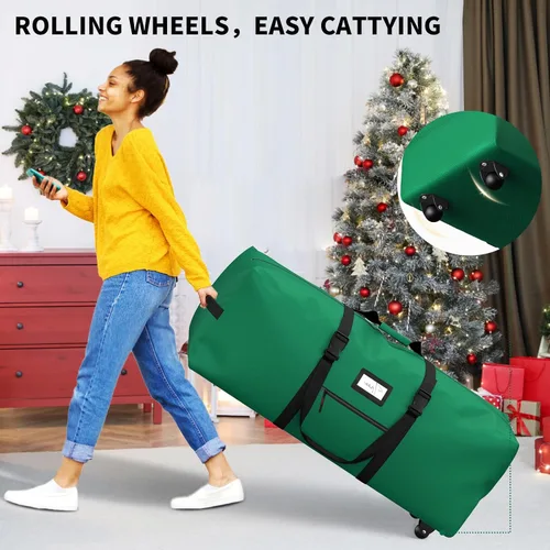 Miniatura 3 de Bolsa de almacenamiento enrollable para árbol de Navidad, se adapta a árboles artificiales desmontados de hasta 9 pies de alto. Contenedor de Verde
