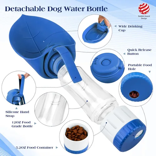 Miniatura 2 de TIOVERY Botella de agua mejorada para perros, dispensador portátil de agua para perros, gatos, cachorros y mascotas con vaso para beber y contenedor