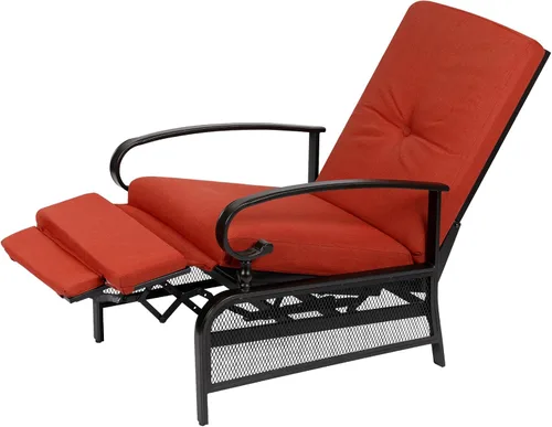 Miniatura 13 de Sillón ajustable para patio, sillón reclinable de metal automático con cojines extraíbles, color azul
