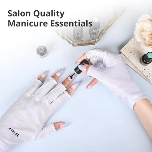 Miniatura 4 de Guantes UV AIRSEE para lámpara de uñas, guantes profesionales de protección UV UPF50+ para manicuras y arte de uñas, guantes sin dedos que protegen