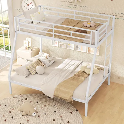 Miniatura 13 de Giantex Literas de metal tamaño individual sobre matrimonial, litera resistente para adolescentes y adultos con escalera y barandillas, litera