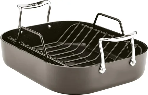 All-Clad Essentials - Asador antiadherente anodizado duro con estante de 11 x 14 pulgadas, apto para horno, asador de 500 °F, ollas y sartenes,