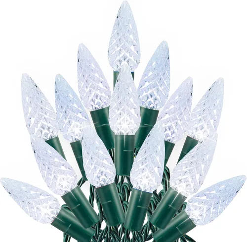 Dazzle Bright Tira de luces de Navidad C6, 100 LED de 33 pies, luces de Navidad para exteriores, impermeables, conectables, 8 modos de luces para