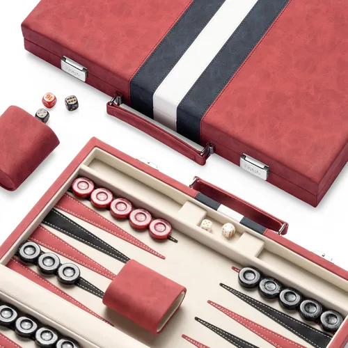 Miniatura 10 de Juegos de backgammon de 15 pulgadas para adultos, tablero clásico de backgammon con dados de damas únicos, exterior de piel sintética e