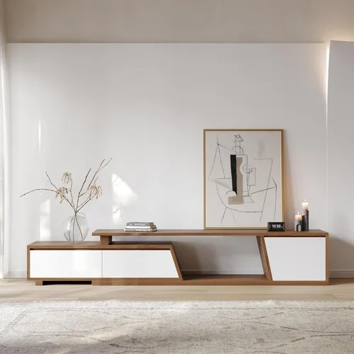 Miniatura 13 de homary Consola de TV extensible para sala de estar, centro de entretenimiento rectangular con 3 cajones, soporte de TV de hasta 110 pulgadas