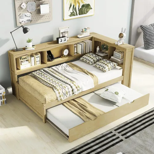 Miniatura 17 de HomSof Cama individual con 2 cajones, madera maciza, no necesita somier, gris