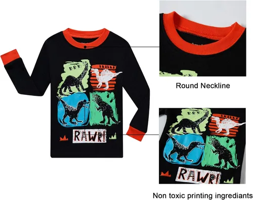 Miniatura 4 de Benaive Pijama para niños, pijama de algodón para niño, conjunto de pantalones de 4 piezas para niños