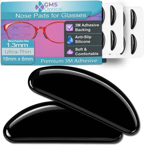 GMS Optical® 0.1 in adhesivo antideslizante contorneado almohadillas de nariz de lente de silicona suave con súper pegajoso respaldo - 5 pares,