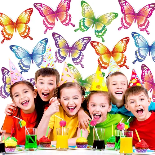 Miniatura 3 de Cartel de decoración de fiesta de cumpleaños de mariposa, suministros de fiesta de mariposa para interiores y exteriores, cartel de telón de fondo