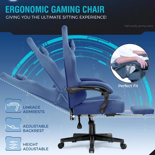 Miniatura 6 de GTPLAYER Silla de juegos de tela con cojín de resorte de bolsillo, sillas de juegos grandes y altas, silla de computadora de respaldo alto de 350