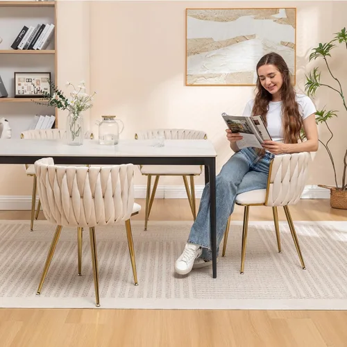 Miniatura 3 de Juego de 2 sillas de comedor de terciopelo Kiztir, sillas tapizadas de comedor con patas de metal dorado, lujosas sillas de comedor acolchadas