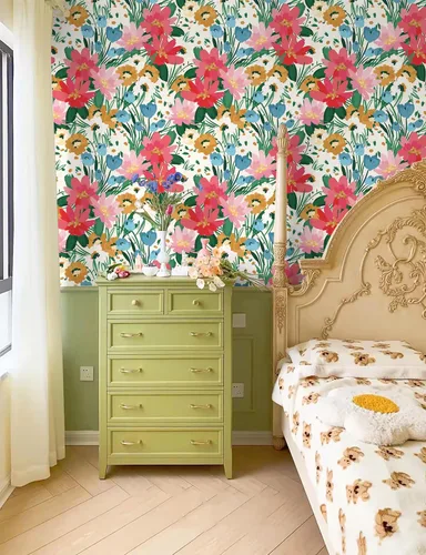 Miniatura 6 de Papel tapiz floral removible botánico de primavera para baño, papel tapiz botánico para inquilinos botánicos, papel tapiz de contacto de flores