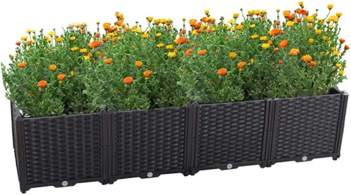Miniatura 31 de Hershii Kits de cama elevada de jardín, contenedores rectangulares de plástico para plantas profundas, para interiores y exteriores, verduras, Blanco