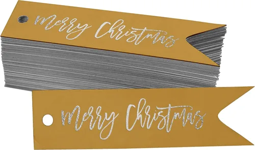 Miniatura 46 de Etiquetas de papel colgantes con texto en inglés "Merry Christmas", 50 unidades Blanco