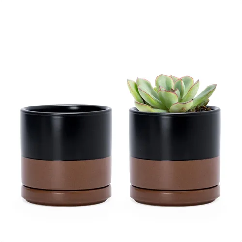 Miniatura 12 de D'vine Dev - Juego de 2 macetas de plantas de 3.5 pulgadas, maceta de cerámica para plantas con agujero de drenaje y platillo, negra, 94-V-A-2