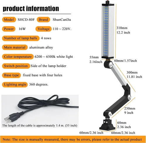 Miniatura 7 de Luz de trabajo de máquina LED 120V 16W impermeable aleación de aluminio brazo largo para torno CNC mesa de taladro iluminación industrial
