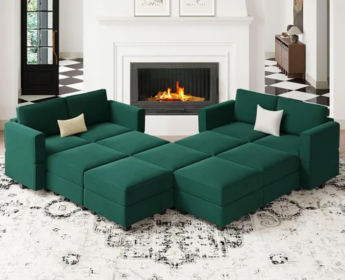 Miniatura 11 de Belffin Sofá modular convertible de gran tamaño con otomanas de almacenamiento, sofá cama seccional extra grande con diván reversible, sofá cama
